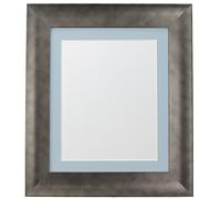 FRAMES BY POST Hygge Picture Photo Frame, Plastic Glass, Pewter with Blue Mount, 50 x 40 Image Size 40 x 30 cm