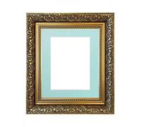 FRAMES BY POST Large Dahlia Gold Picture Photo Frame with Blue Mount 50 x 40 cm Image Size 16 x 12 Inch Plastic Glass