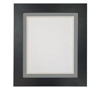 FRAMES BY POST Metro Black Double Dark Grey on Light Grey Mount A2 - A3 | Plastic glass, MDF backing board, Bevel-cut mount, Ready to hang, Made in the UK