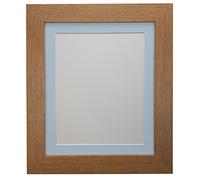 FRAMES BY POST Metro Oak Photo Picture Poster Frame with Blue Mount Plastic Glass 24" x 18" For Pic Size 18" x 12"