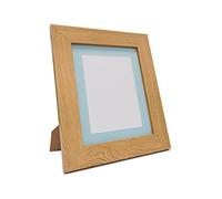 FRAMES BY POST Metro Oak Photo Picture Poster Frame with Blue Mount Plastic Glass 9" x 7" For Pic Size 6" x 4"