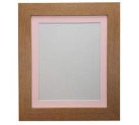 FRAMES BY POST Metro Oak Photo Picture Poster Frame with Pink Mount Plastic Glass 21" x 10" For 3 Pics @ 7" x 5"