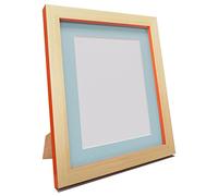 FRAMES BY POST Plastic Glass Magnus Picture Photo and Poster Frame, Recycled, Beech and Orange with Blue Mount, 30 x 24-Inch/Image Size A2
