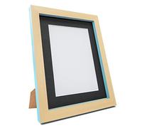 FRAMES BY POST Plastic Glass Magnus Picture Photo and Poster Frame, Recycled, Beech and Teal Blue with Black Mount, 50 x 70 cm/Image Size A2