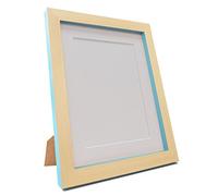 FRAMES BY POST Plastic Glass Magnus Picture Photo Frame, Recycled, Beech and Teal Blue with White Mount, 24 x 18-Inch/Image Size 18 x 12-Inch