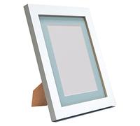 FRAMES BY POST Q7 Picture Photo and Poster Frame, White with Blue Mount, 20 x 16 Inch Image Size A3, Plastic Glass