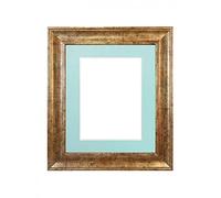 FRAMES BY POST Scandi Antique Gold Picture Photo Frame with Blue Mount 6 x 4 Image Size 4 x 3 Inch