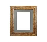 FRAMES BY POST Scandi Antique Gold Picture Photo Frame with Dark Grey Mount A3 Image Size A4 Plastic Glass