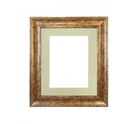 FRAMES BY POST Scandi Antique Gold Picture Photo Frame with Light Grey Mount 16 x 12 Image Size 12 x 10 Inch Plastic Glass