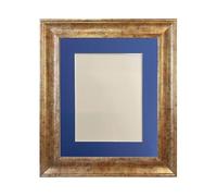 FRAMES BY POST Scandi Antique Gold Picture Photo Frame with Oxford Blue Mount 20 x 16 Image Size 16 x 12 Inch Plastic Glass