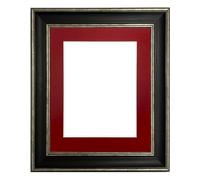 FRAMES BY POST Scandi Black & Distressed Silver Picture Photo Frame with Red Mount 18 x 14 Image Size 14 x 11