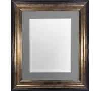 FRAMES BY POST Scandi Black & Gold Picture Photo Frame with Dark Grey Mount 12 x 10 Image Size 10 x 8