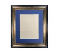 FRAMES BY POST Scandi Black & Gold Picture Photo Frame with Oxford Blue Mount A1 Image Size A2