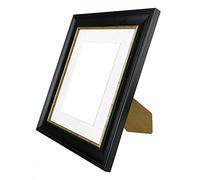 FRAMES BY POST Scandi Black with Crackle Gold Picture Photo Frame with White Mount 14 x 11 Image Size A4