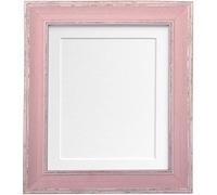Frames By Post Scandi Distressed Pink Frame With White Mount For Image Size 14 X 11 Inch