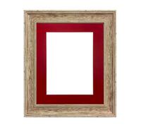 Frames By Post Scandi Distressed Wood Frame With Red Mount For Image Size 40 X 30 Cm