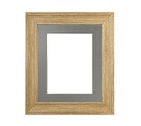 FRAMES BY POST Scandi Oak Picture Photo Frame with Dark Grey Mount 40 x 30 cm Image Size 12 x 10 Inch Plastic Glass