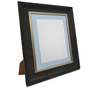 FRAMES BY POST Scandi Vintage Picture Photo Frame, Recycled Plastic, Charcoal Grey with Blue Mount, 6 x 4 Image Size 4.5 x 2.5 Inch