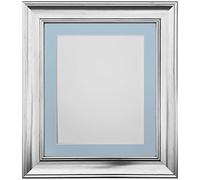 FRAMES BY POST Scandi Vintage Silver Picture Photo Frame with Blue Mount 40 x 40 cm For Image size 12 x 12 Inch