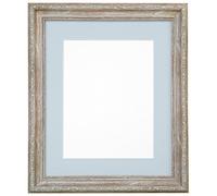 FRAMES BY POST Shabby Chic Distressed Wood Picture Photo Frame with Light Blue Grey Mount A2 for Picture Size A3 (Plastic Glass)