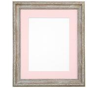 FRAMES BY POST Shabby Chic Distressed Wood Picture Photo Frame with Pink Mount A2 for Picture Size A3 (Plastic Glass)
