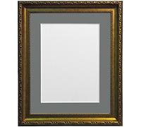 FRAMES BY POST Shabby Chic Picture Photo Frame, Plastic, Gold with Dark Grey Mount, 40 x 40 cm Image Size 12 x 12 Inches