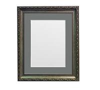 FRAMES BY POST Shabby Chic Picture Photo Frame, Plastic, Silver with Dark Grey Mount, 40 x 30 cm Image Size 12 x 10 Inches