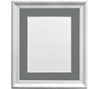 FRAMES BY POST Shabby Chic Picture Photo Frame, Plastic, White with Dark Grey Mount, 50 x 40 cm Image Size 15 x 10 Inches