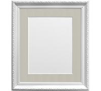 FRAMES BY POST Shabby Chic Picture Photo Frame, Plastic, White with Light Grey Mount, 40 x 40 cm Image Size 12 x 12 Inches