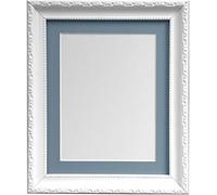 FRAMES BY POST Shabby Chic White Picture Photo Frame with Light Blue Grey Mount 20 x 16 for For Image size A3 (Plastic Glass)