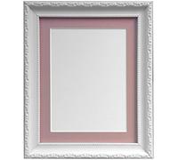 FRAMES BY POST Shabby Chic White Picture Photo Frame with Pink Mount 20 x 16 for For Image size 16 x 12 (Plastic Glass)