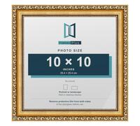 FramesPlus ORNATE Shabby Chic 10x10 Picture Frame, Gold | 25.4 x 25.4 cm, plastic frame, styrene glazing, holds photos and prints, hangs on a wall or stands on a shelf, glossy finish