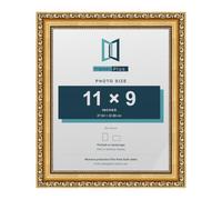 FramesPlus ORNATE Shabby Chic 11x9 Picture Frame, Gold | 27.9 x 22.9 cm, plastic frame, styrene glazing, holds photos and prints, hangs on a wall or stands on a shelf, glossy finish