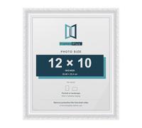 FramesPlus ORNATE Shabby Chic 12x10 Picture Frame, White | 30.5 x 25.4 cm, plastic frame, styrene glazing, holds photos and prints, hangs on a wall or stands on a shelf, glossy finish