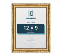 FramesPlus ORNATE Shabby Chic 12x9 Picture Frame, Gold | 30.5 x 22.9 cm, plastic frame, styrene glazing, holds photos and prints, hangs on a wall or stands on a shelf, glossy finish