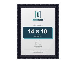 FramesPlus ORNATE Shabby Chic 14x10 Picture Frame, Black | 35.6 x 25.4 cm, plastic frame, styrene glazing, holds posters and prints, wall mountable, glossy finish, 25 mm deep