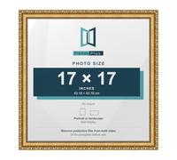FramesPlus ORNATE Shabby Chic 17x17 Picture Frame, Gold | 43.2 x 43.2 cm, plastic frame, styrene glazing, holds posters and prints, wall mountable, glossy finish, 25 mm deep