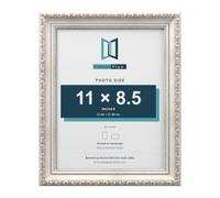 FramesPlus ORNATE Shabby Chic 8.5x11 Picture Frame, Silver | 21.6 x 27.9 cm, plastic frame, styrene glazing, holds photos and prints, hangs on a wall or stands on a shelf, glossy finish