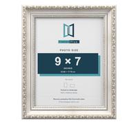FramesPlus ORNATE Shabby Chic 9x7 Picture Frame, Silver | 22.9 x 17.8 cm, plastic frame, styrene glazing, holds photos and prints, hangs on a wall or stands on a shelf, glossy finish
