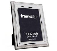 Frametigo - Silver Plated Bead Photo Frame, 8"x10" (20x25cm) Photo Size - Velvet Frame Backing & Stand - Real Glass Window - Tarnish Resistant - Landscape or Portrait Orientation