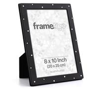 Frametigo - Silver Plated Black & Silver Dot Photo Frame, 8"x10" (20x25cm) Photo Size - Velvet Frame Backing & Stand - Real Glass Window - Tarnish-Resistant - Landscape or Portrait Orientation