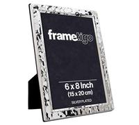 Frametigo - Silver Plated Narrow Hammered Photo Frame, 6"x8" (15x20cm) Photo Size - Velvet Frame Backing & Stand - Real Glass Window - Tarnish Resistant - Landscape or Portrait Orientation