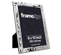 Frametigo - Silver Plated Narrow Hammered Photo Frame, 8"x10" (20x25cm) Photo Size - Velvet Frame Backing & Stand - Real Glass Window - Tarnish Resistant - Landscape or Portrait Orientation