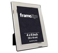 Frametigo - Silver Plated Plain Satin Photo Frame, 4"x6" (10x15cm) | Landscape or Portrait Orientation, Velvet Frame Backing & Stand, Real Glass Window, Tarnish-Resistant