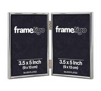 Frametigo - Silver Plated Thin Edge Double Photo Frame, 3.5"x5" (9x13cm) Photo Size - Portrait Orientation - Modern & Sleek Design - Traditional Silver Picture Frames - Tarnish Resistant