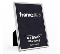 Frametigo - Silver Plated Thin Edge Photo Frame, 4"x6" (10x15cm) Photo Size - Velvet Frame Backing & Stand - Real Glass Window - Tarnish-Resistant - Landscape or Portrait Orientation