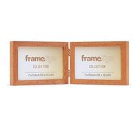 Frametigo - Solid Okan Natural Hardwood Double Landscape Photo Frame, 7”x5” (18x13cm) Photo Size - Velvet Frame Backing & Stand - Double Spline Joint - Polished Edge Real Glass - Stylish Wooden Frames