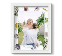 Frametory 11x14 White Solid Wood Floating Picture Frame - Real Glass Front - Fits 5x7, 8x10 Photos - Wall Mount Display (1 Pack)