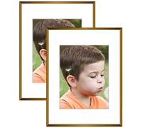 Frametory, 12x16 Bronze Aluminum Picture Frame - Set of 2 - Ideal for Displaying 8.5x11 Photos with Mat or 12x16 Without Mat - Real Glass Front - Simple Gallery Wall Frames for Art Prints and Posters