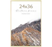 Frametory, 24x36 Aluminum Picture Frame, Acrylic Front, Thin Metal Poster Frame for 24 x 36 Pictures, Horizontal/Vertical Wall Mount (1 Pack Gold)